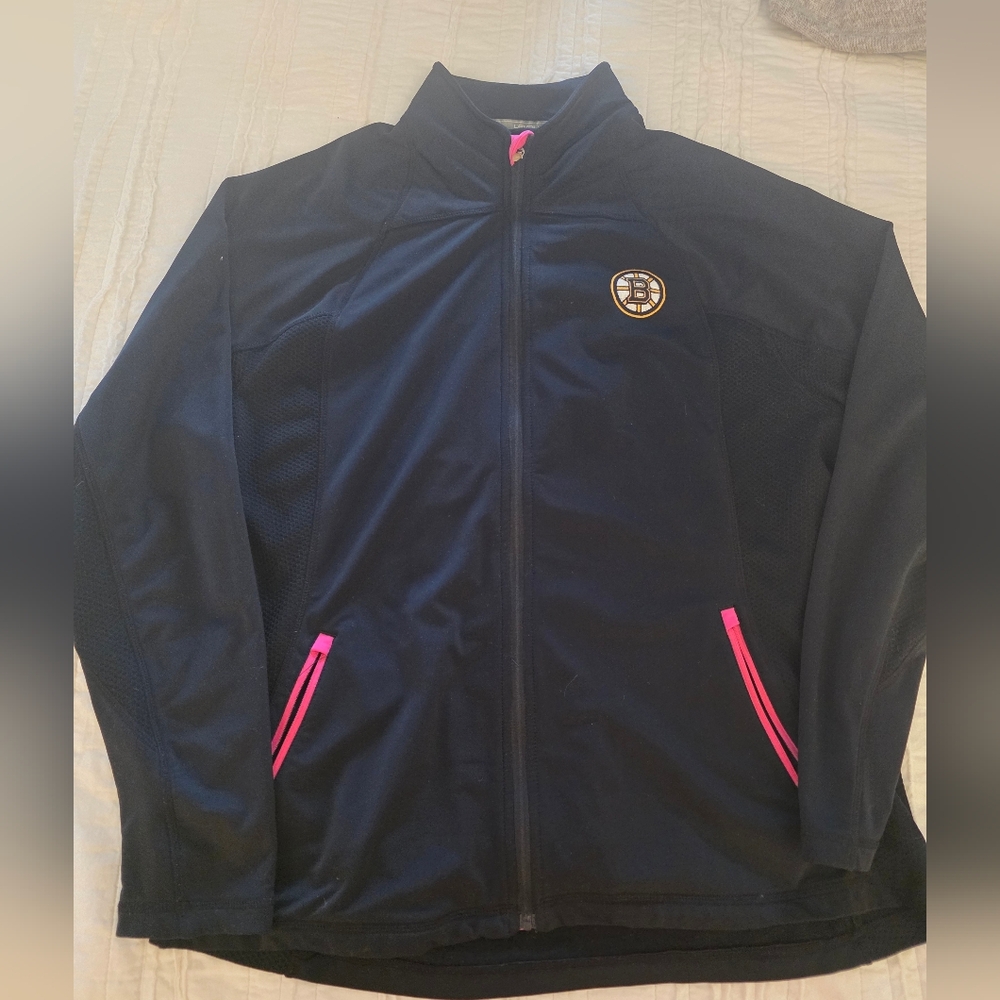 Black Bruins Zip Jacket with Pink Accents